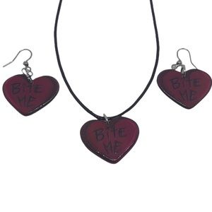 BITE ME HEART necklace & earring set goth gothic new